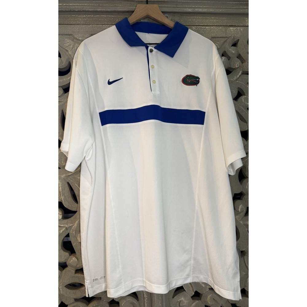 Nike Dri-FIT Florida Gators Polo Shirt Men's XXL White Blue NCAA Golf Athletic